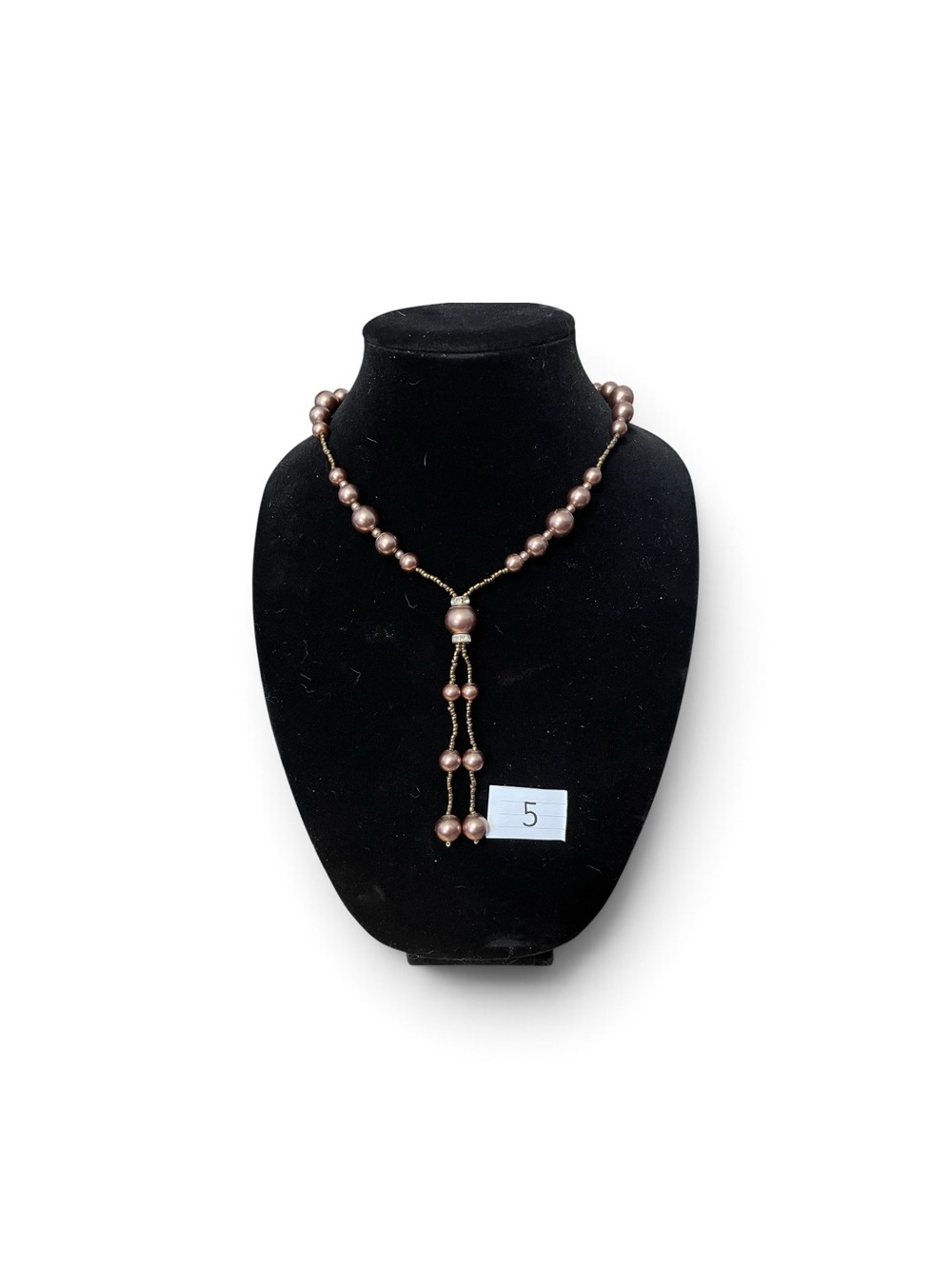 Lariat Pearl Necklace in Rose-Tone and earrings
